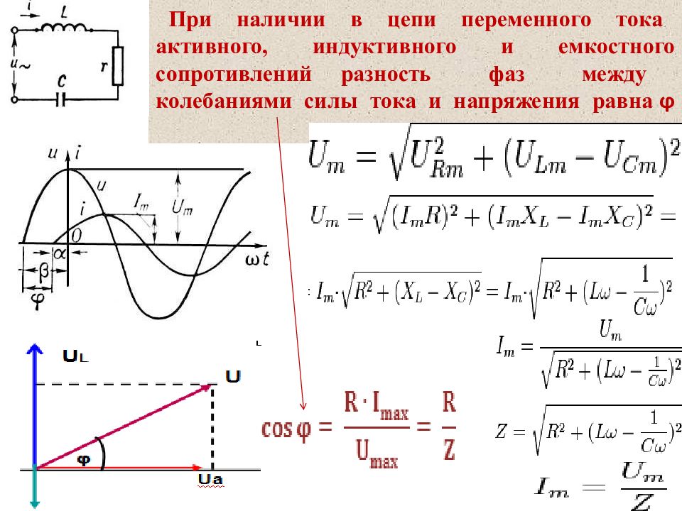 Активное емкостное и индуктивное сопротивление в цепи переменного тока презентация 11 класс