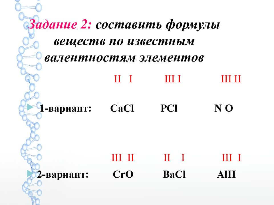 Определите валентность элементов