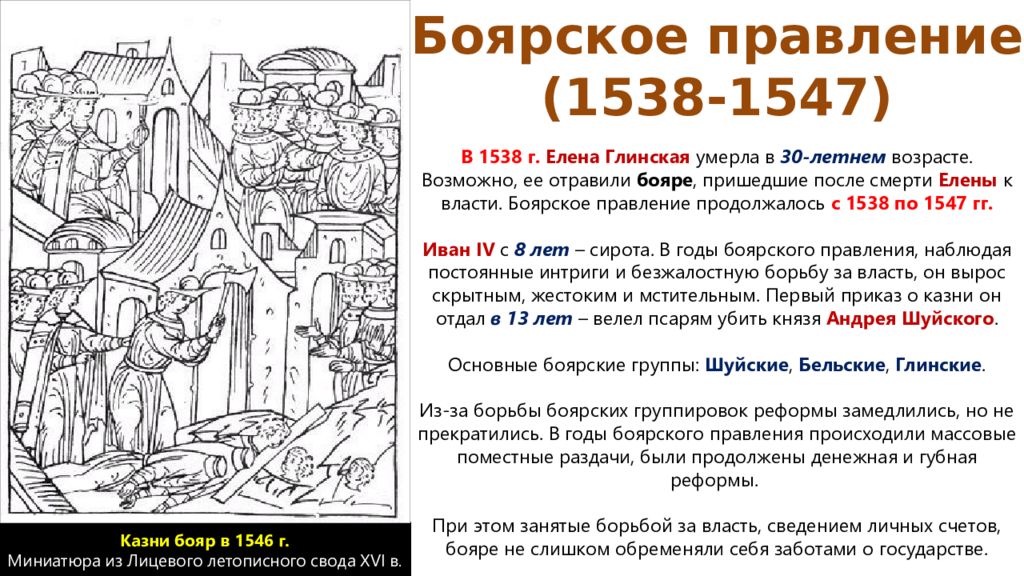 Губная реформа елены. Боярское правление 1538-1547. Правление Елены Глинской презентация 7 класс.