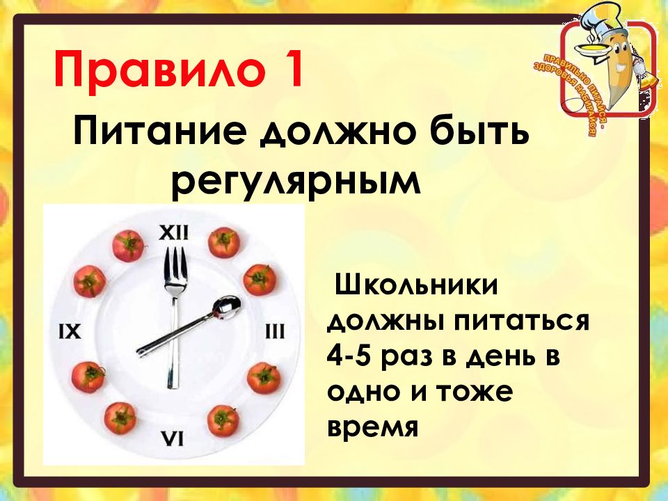 Правила здорового питания для школьников презентация