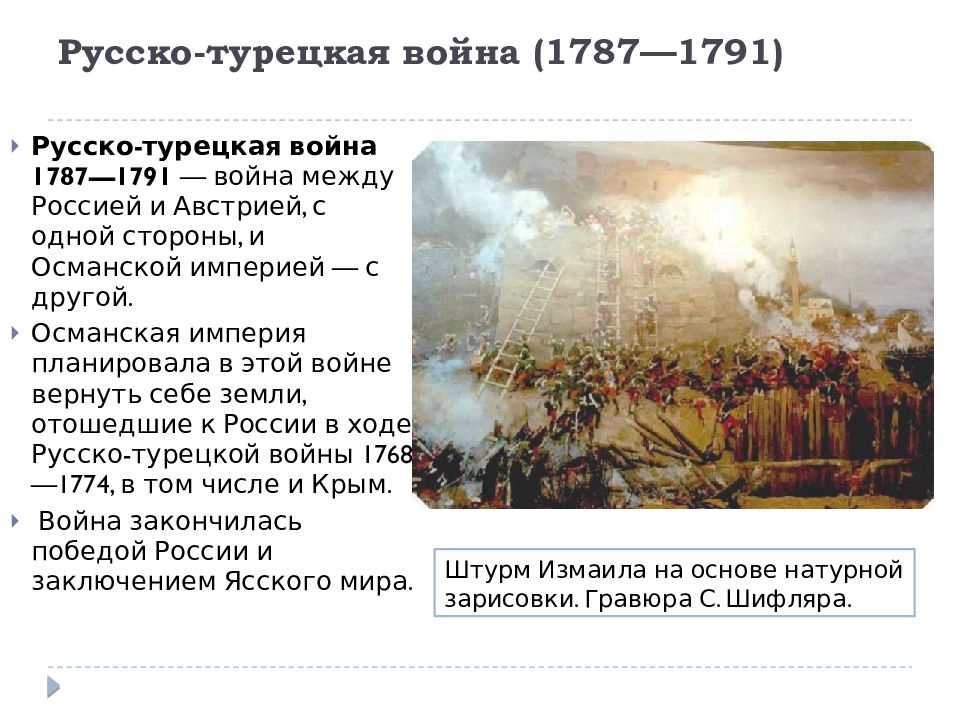 Мирный договор русско турецкой войны 1787 1791. Причины русско-турецкой войны 1787-1791.