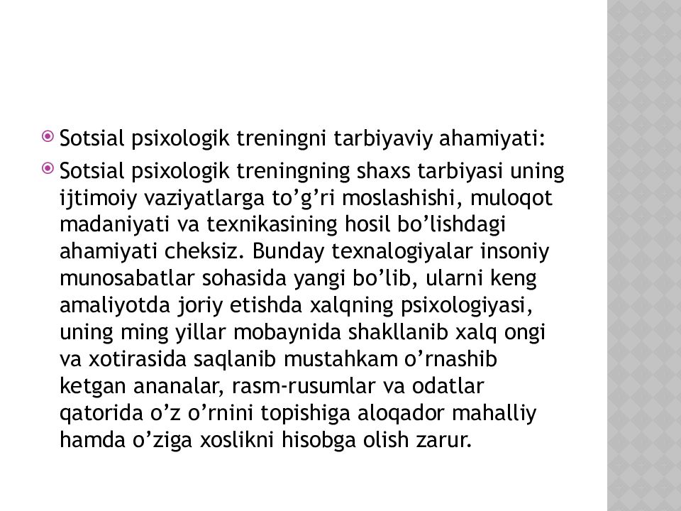 Sotsial psixologik treningni ahamiyati Sotsial psixologik treningni ahamiyati
