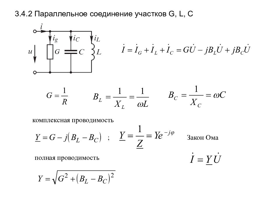 Законы параллельного соединения. Параллельное соединение катушки и конденсатора. Закон Ома для параллельного соединения. Комплексная проводимость катушки.