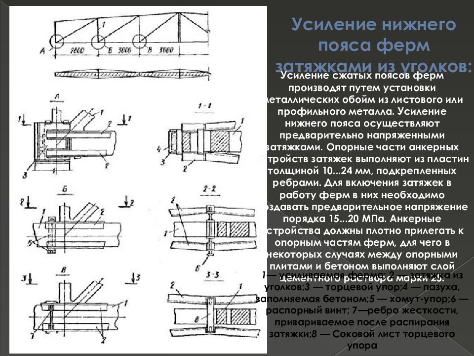 Усиление значения. Усиление Нижнего пояса фермы из уголка. Усиление стальных ферм натяжением Нижнего пояса. Усиление Нижнего пояса ж.б фермы уголком. Усиление Нижнего пояса металлической фермы.