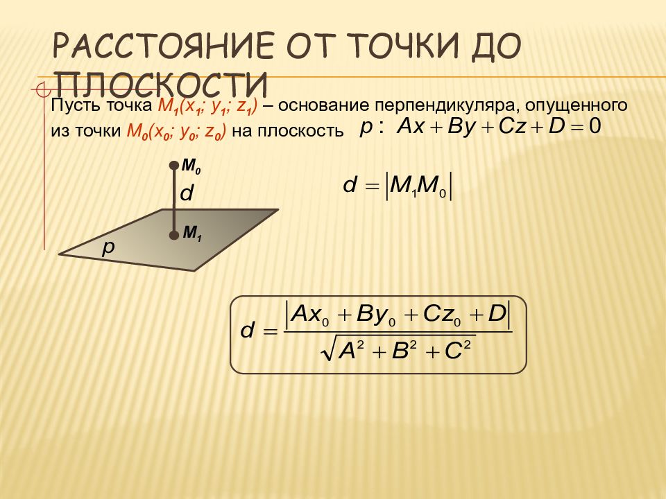 Презентация расстояние от точки до плоскости от прямой до плоскости