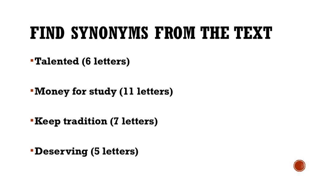 Find synonyms from the text