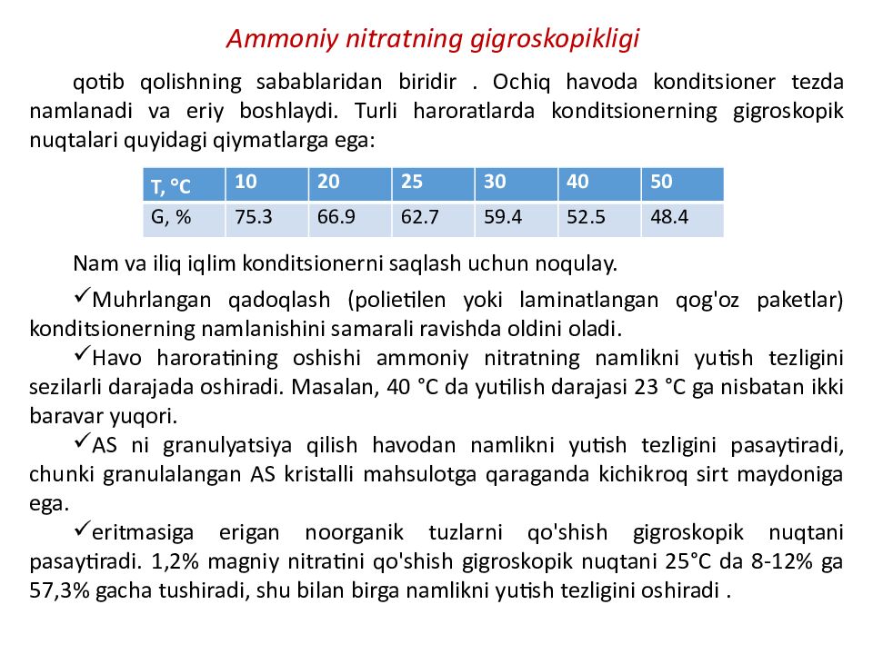 MAVZU: AMMONIY SELITRA OLINISHI XOSSALARI VA AHAMIYATI