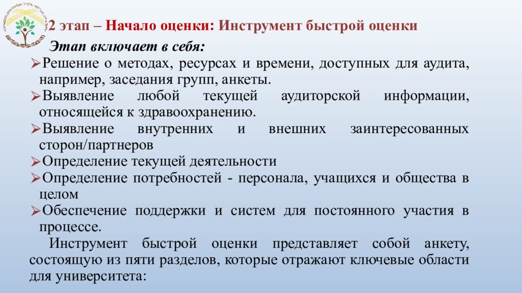 2 этап – Начало оценки: Инструмент быстрой оценки