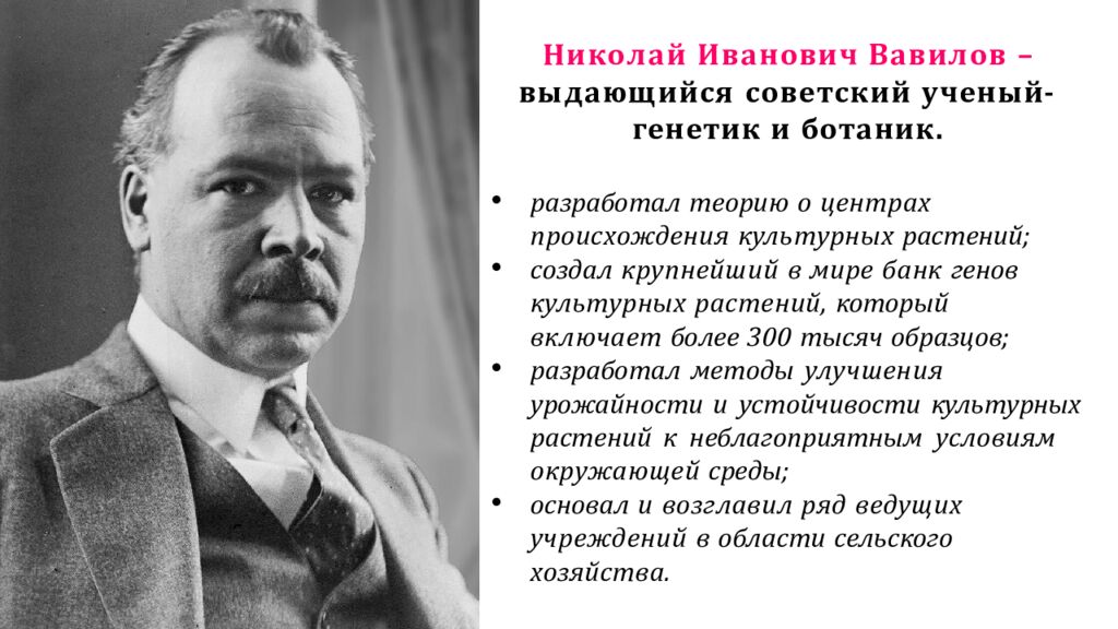 Николай Иванович Вавилов – выдающийся советский ученый- генетик и ботаник.