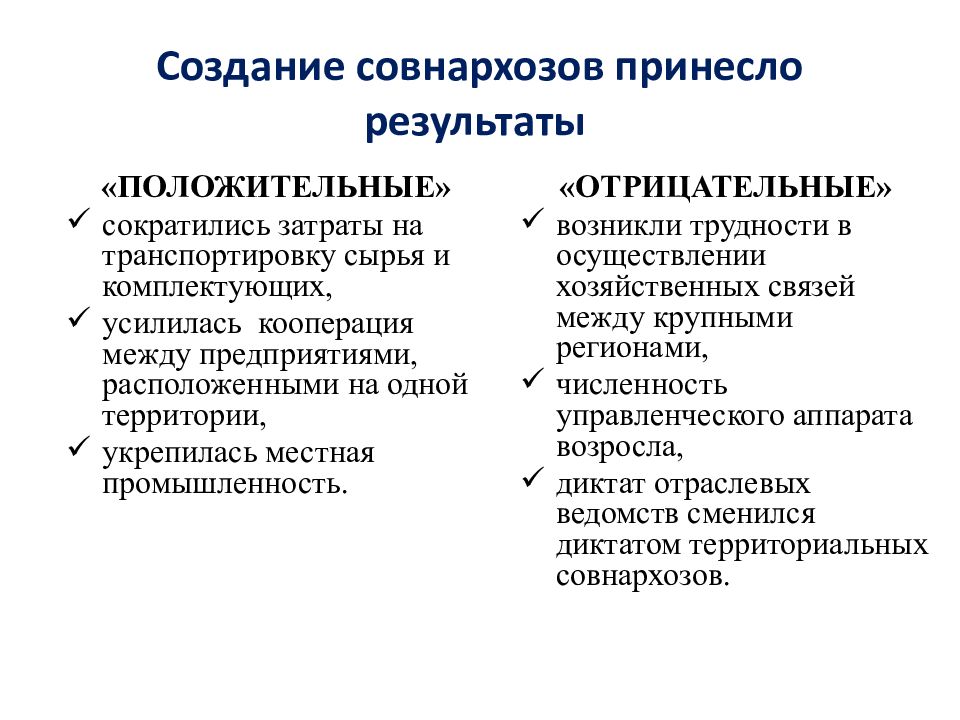 Создание совнархозов 1957. Совнархозы при Хрущеве. Минусы совнархозов. Совнархозы заменены министерствами.