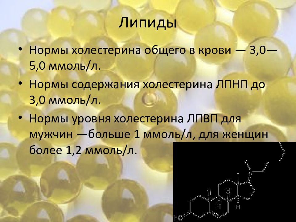 Липиды в организме человека. Нормальные уровни липидов крови. Источники липидов в питании. Концентрация липидов в крови.