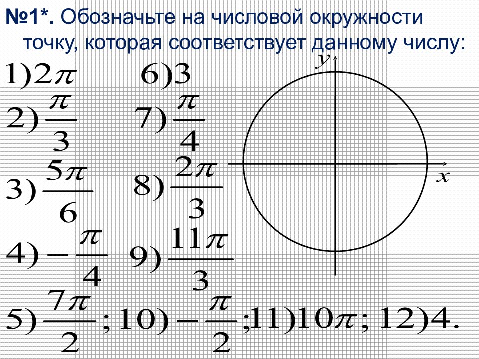 Обозначения даны цифрами. Обозначьте на числовой окружности точку. Отыскание точек на числовой окружности. На числовой окружности точку, которая соответствует -π/6. Обозначить на числовой окружности точку.
