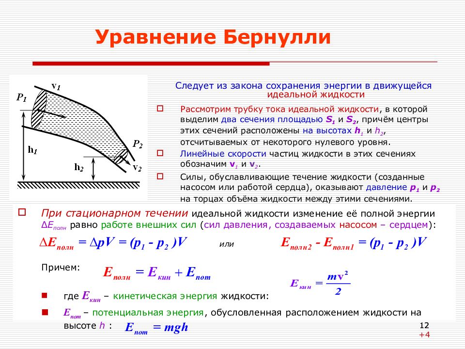 Уравнение бернулли для жидкости