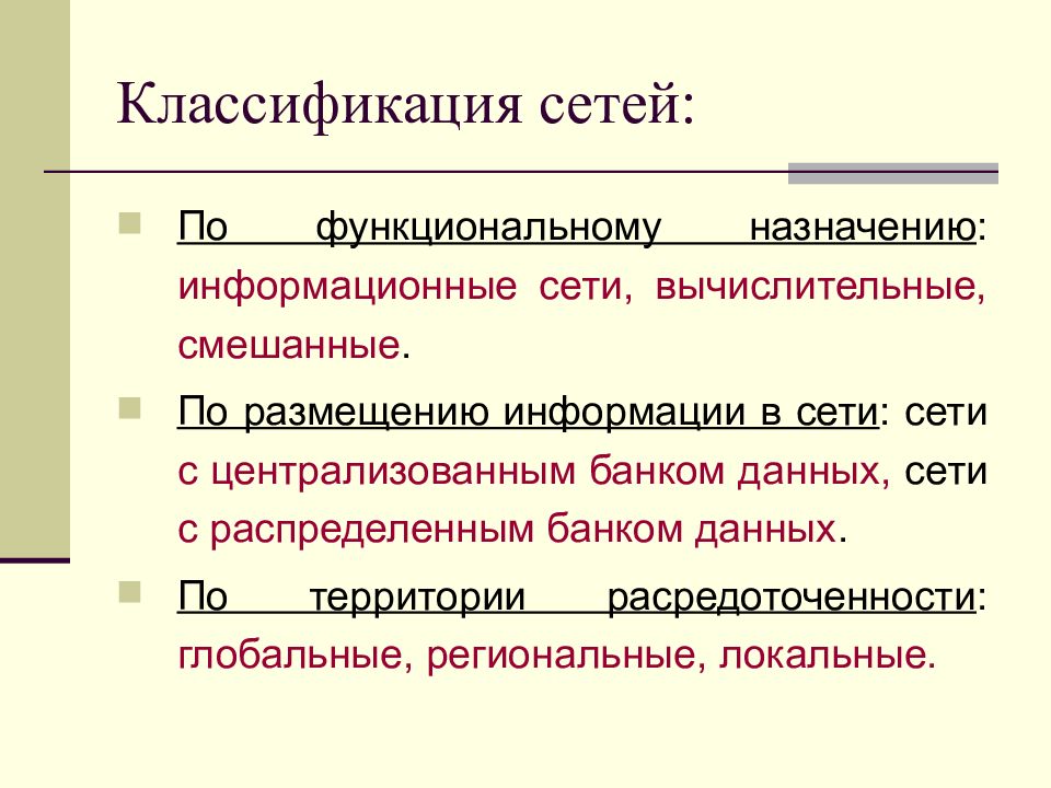 Классификация сетей