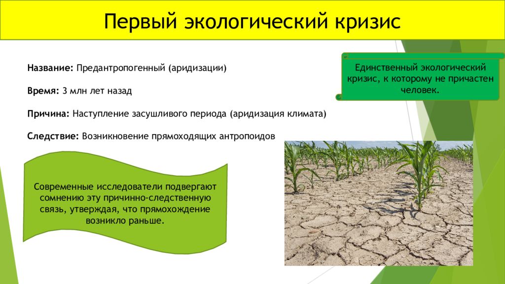 Установить временную последовательность экологических кризисов на плане с момента появления человека