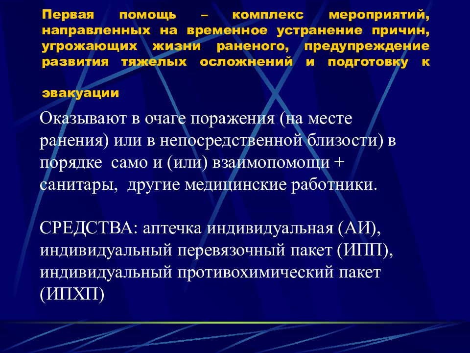 Представляет собой комплекс мероприятий направленных. Первая помощь это комплекс мероприятий. Военно Полевая хирургия презентация. Презентации по военно-Полевая терапии. Этапы эвакуации военно Полевая хирургия.