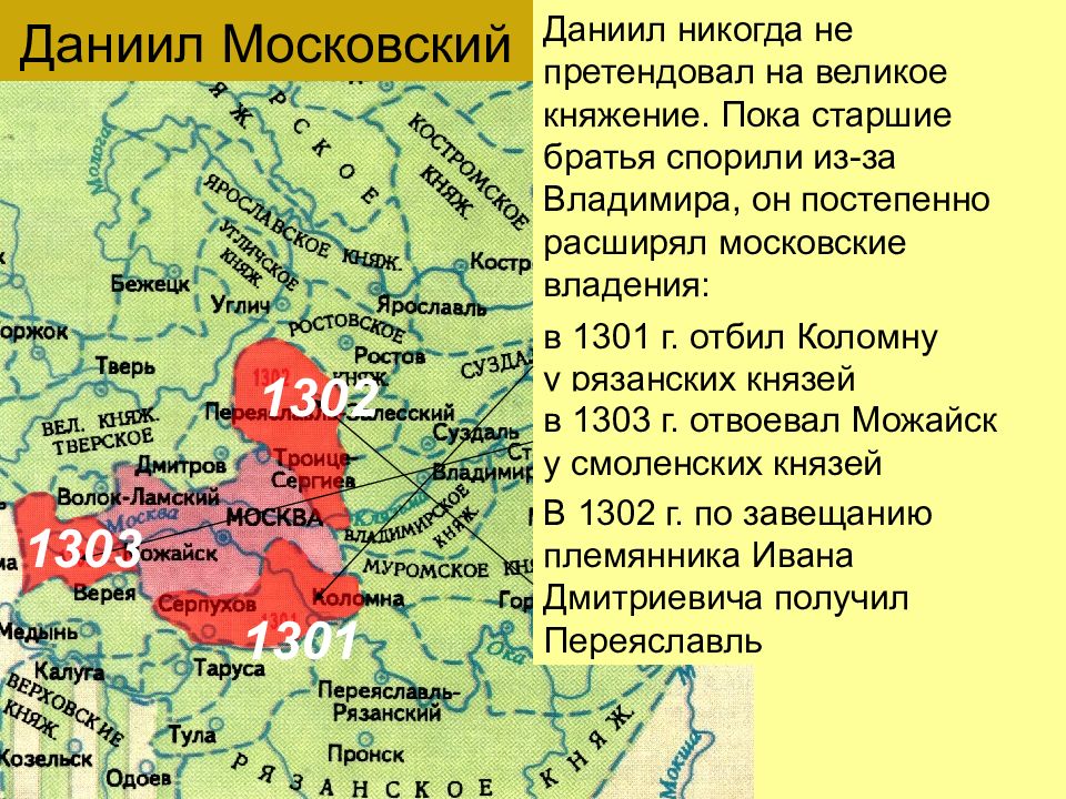 Борьба москвы за великое княжение владимирское. Московское княжество при Данииле Александровиче карта. Присоединение земель к Москве при Данииле Александровиче.