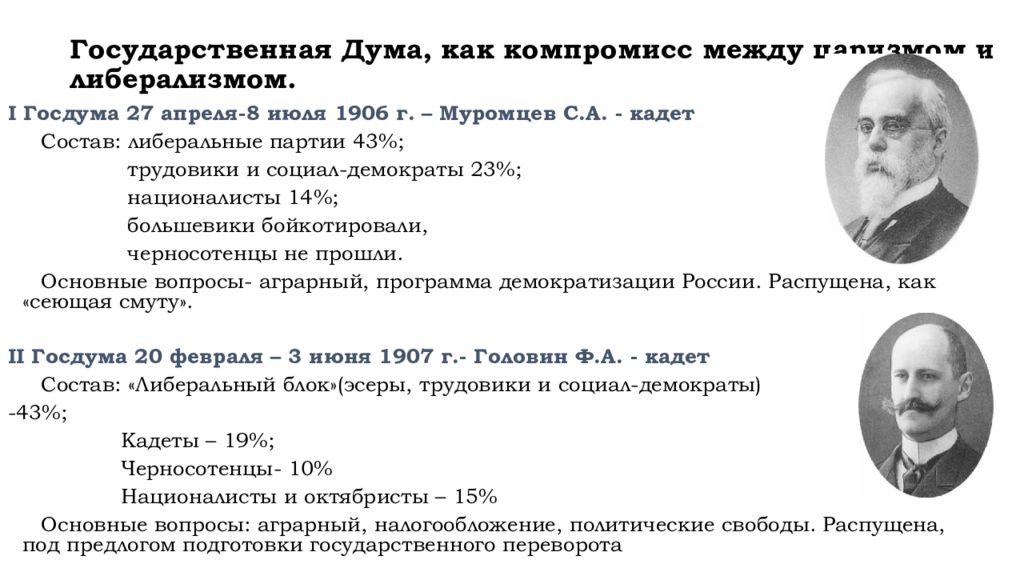 Время работы 1 государственной думы. Состав первой государственной Думы 1906. Вопросы 1 государственной Думы 1906.