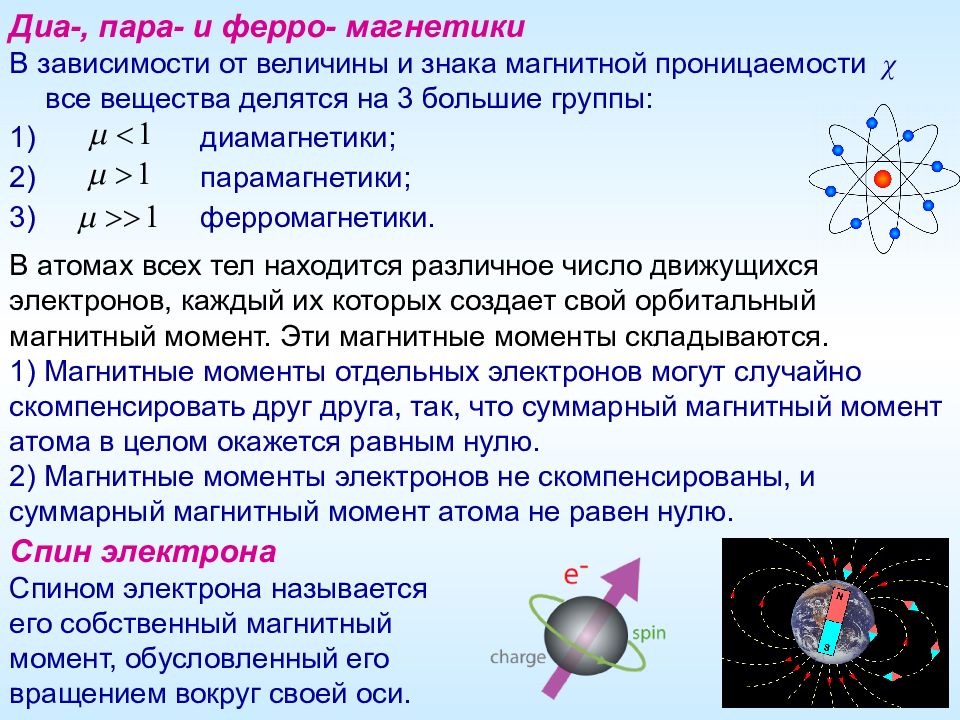 Магнитная среда. Магнитное поле в веществе диа- пара- и ферромагнетики. Диа пара и ферромагнетизм. Магнитные характеристики диа-, пара- и ферромагнетиков. Пара - , диа - , ферро – магнетики..