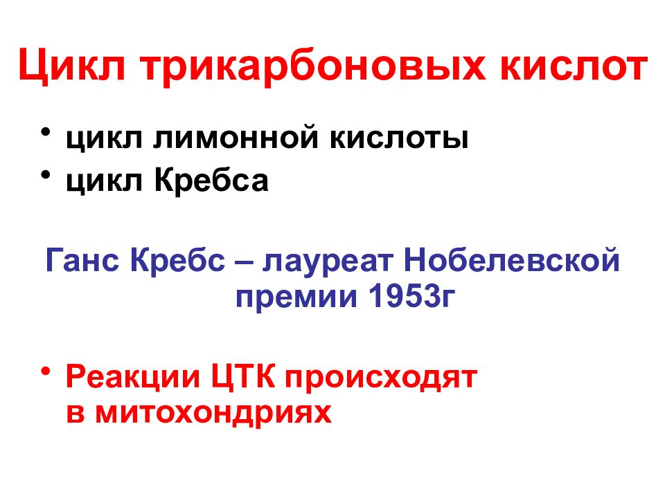 УГЛЕВОДЫ: функции и обмен Цикл трикарбоновых кислот