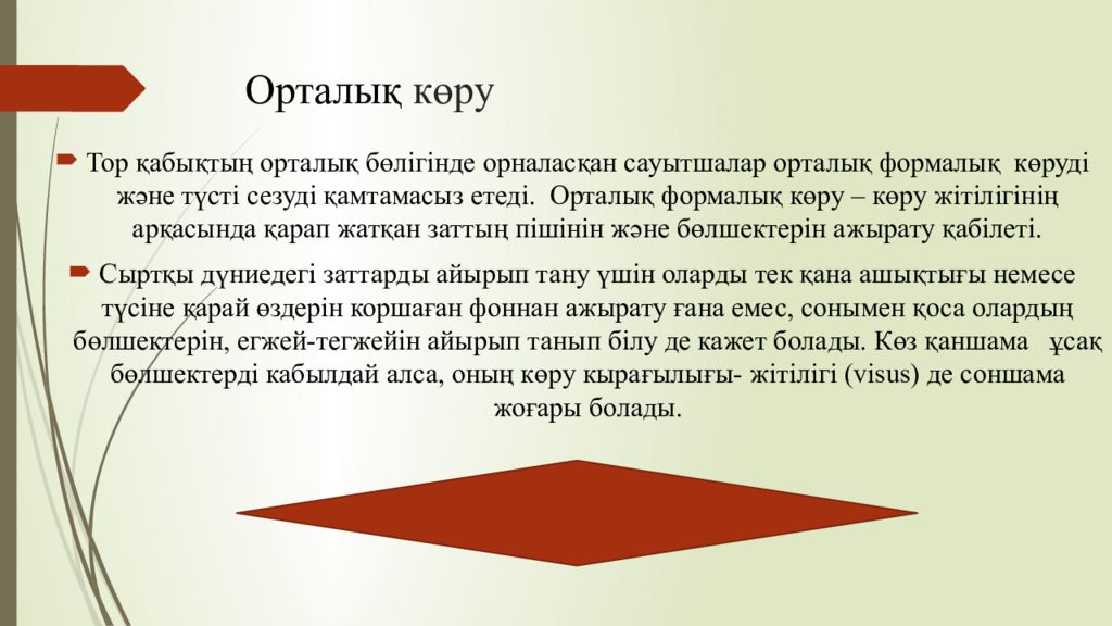 1 Тақырып Көрудің қызметтері мен оларды зерттеу әдістері Орталық көру