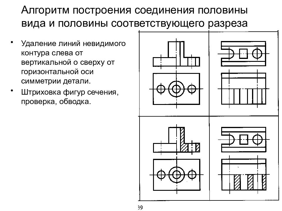 Под каким углом к рамке чертежа заштриховывают фигуру сечения при выполнении разреза