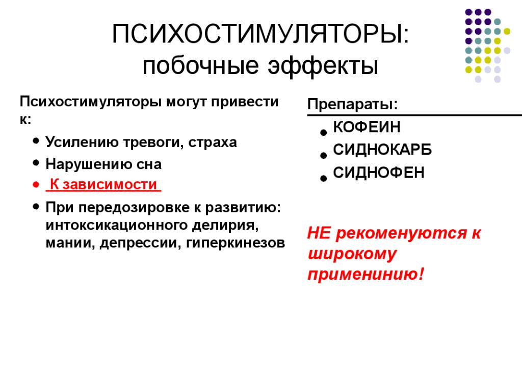 В качестве психостимулятора применяется