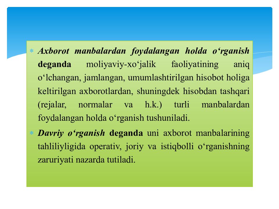 MOLIYAVIY TAHLIL FANI 1-MAVZU : MOLIYAVIY TAHLIL FANINIG NAZARIY ASOSLARI MOLIYAVIY TAHLIL FANI 1-MAVZU : MOLIYAVIY TAHLIL FANINIG NAZARIY ASOSLARI