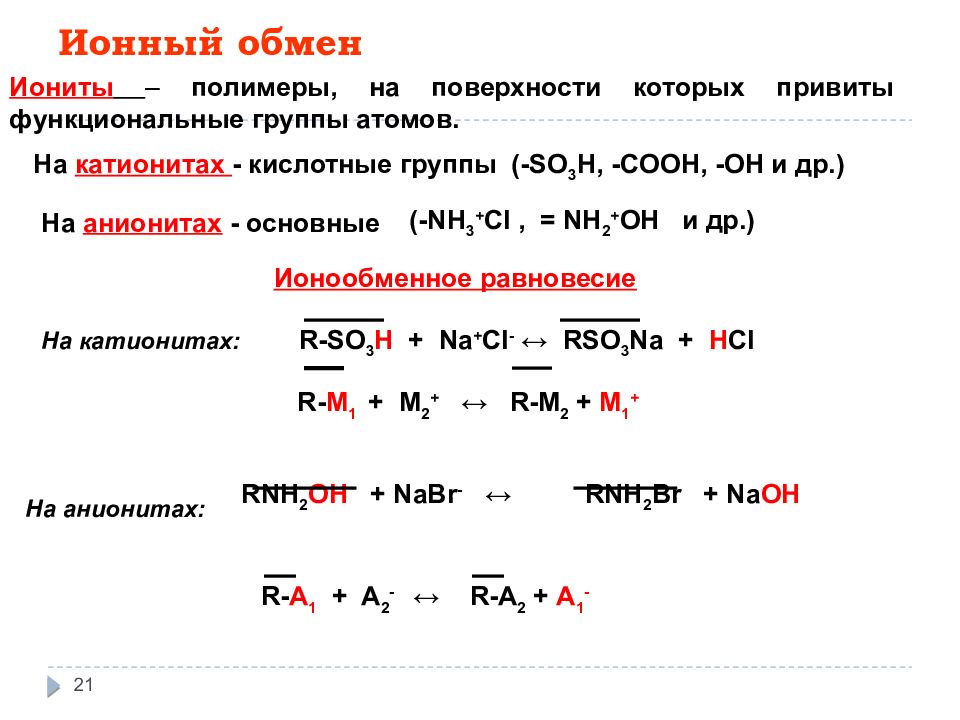 Ионный обмен. Сущность метода ионного обмена. Ионные обменники. Законы ионного обмена.