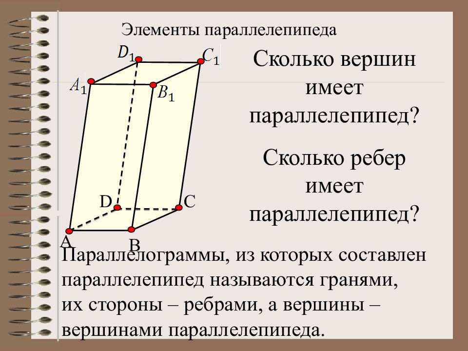 Отметь какие свойства имеет параллелепипед рисунок и описание которого перед тобой