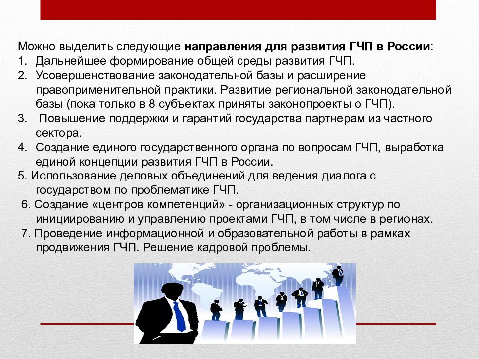 Управляющее воздействие государства. Тенденции государственно частного партнерства. Усовершенствование законодательной базы для презентации. Инициирование проектов ГЧП. Направления развития государства.