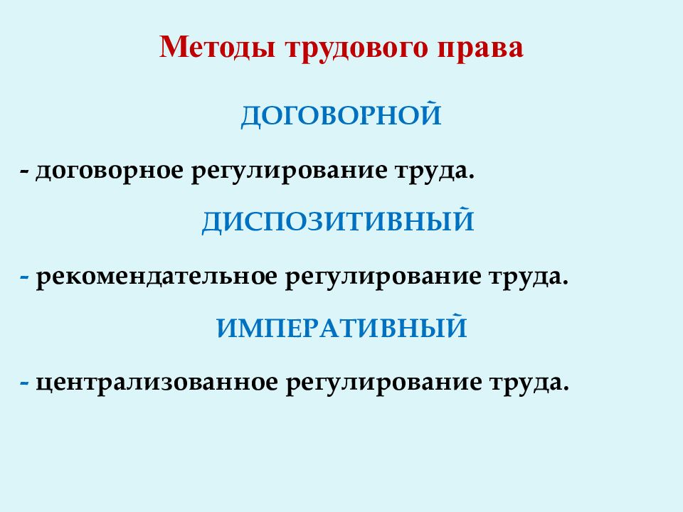 Метод тк. Трудовое право метод регулирования.