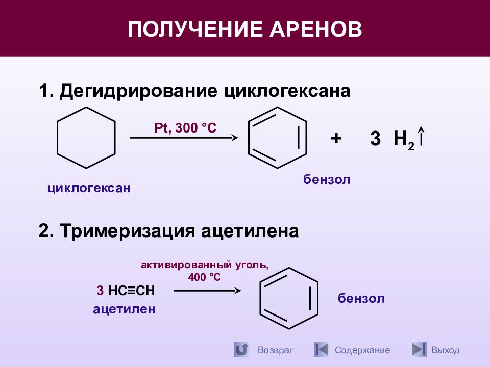 Типы реакций арен. Циклогексан PD 300. Реакция тримеризации аренов. Получение аренов реакции. Арены химические свойства способы получения бензола.