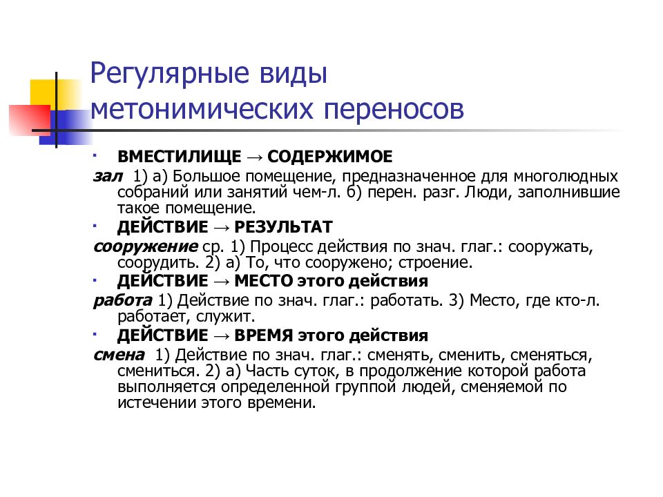 Перен разг. Виды метонимического переноса. Метонимия типы переноса. Виды метонимического переноса с примерами. Регулярные типы метонимических переносов.