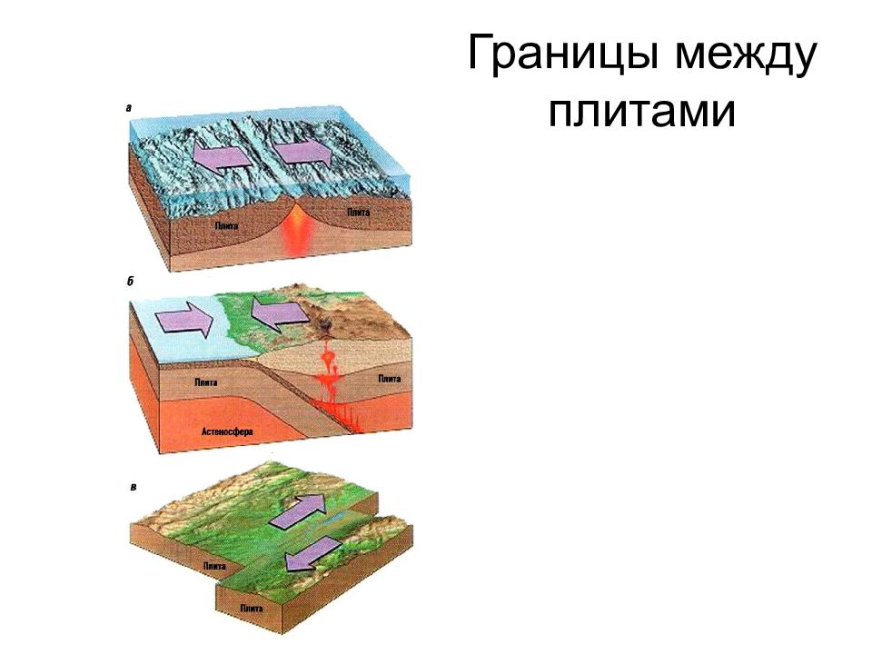 Геотектоника. Типы границ между плитами. Назовите 3 типа границ между плитами. Границы между плитами проходят по х.