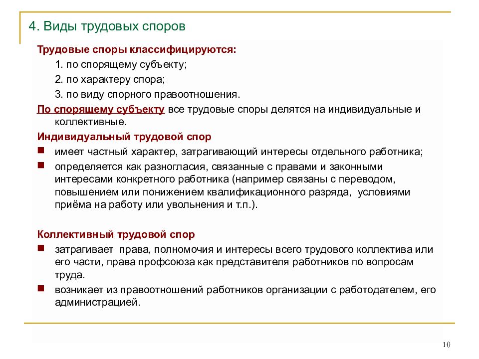 Виды трудовых споров презентация