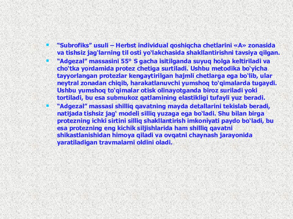 Funksional otisklar uchun individual qoshiqchalar