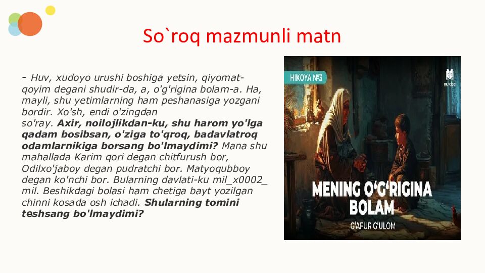 So`roq mazmunli matn