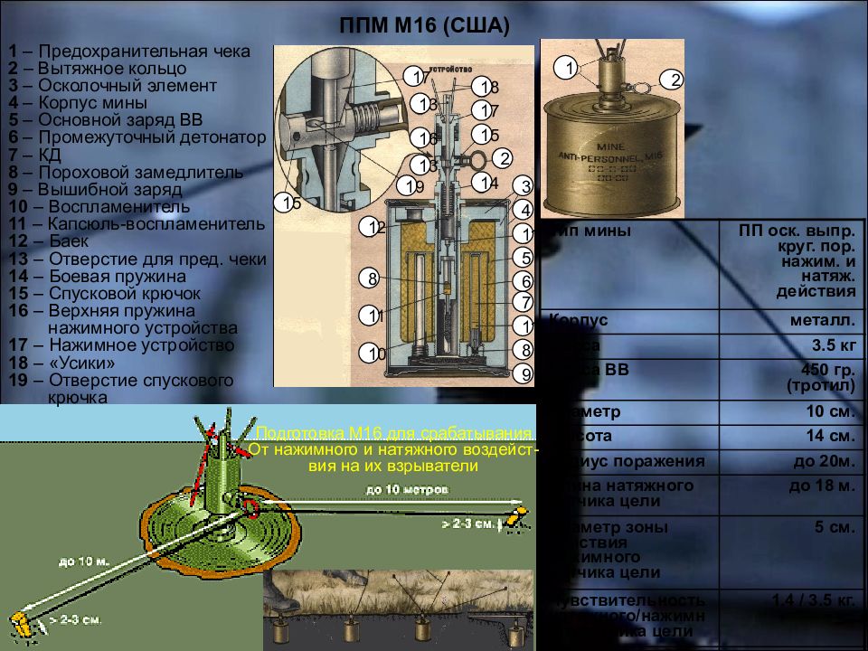 Сколько ппм. Противопехотная мина м 16. ППМ м16 мина. ППМ противопехотная мина. Основной заряд мины.