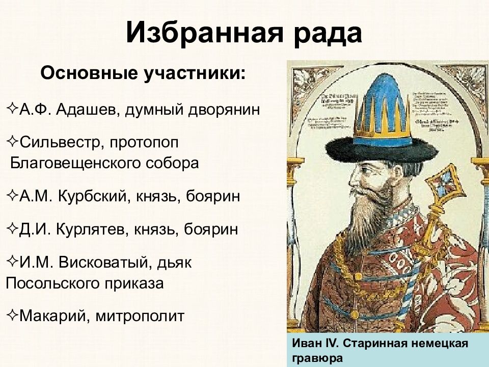 Кто участвовал в избранной раде. Висковатый избранная рада. А Ф Адашев избранная рада.