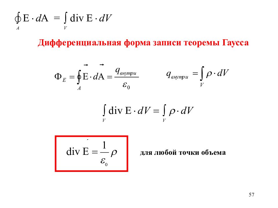 Дифференциальный вид. Теорема Гаусса в дифференциальной форме. Теорема Гаусса в интегральной и дифференциальной формах. Теорема Гаусса в диф форме. Теорема Гаусса в интегральной форме.