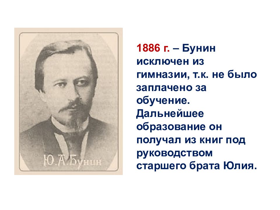 Основная тема творчества бунина исключите лишнее. Брат Ивана Бунина.