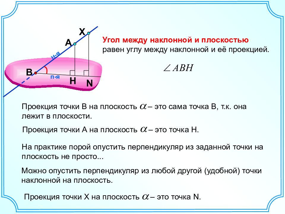 Найдите угол между наклонными