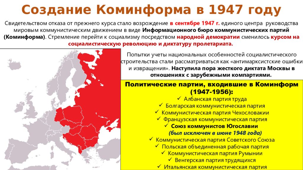 Доказательства укрепления геополитических позиций ссср. Советско-югославский конфликт. Коммунистические режимы в Восточной Европе. Падение коммунистических режимов в странах Восточной Европы. Создание Коминформа.