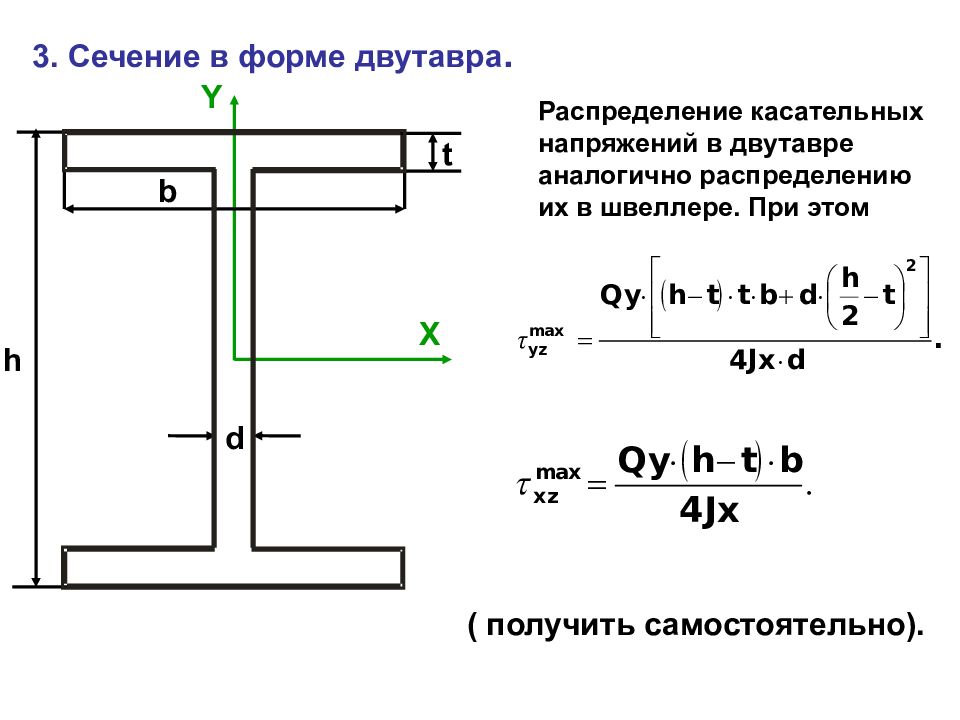 Касательное напряжение сечения. Формула Журавского для двутавра. Касательные напряжения в двутавровом сечении. Касательных напряжений в двутавре. Касательные напряжения в стенке двутавра.