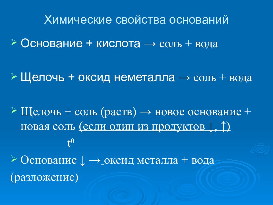 Основания и их классификация и свойства 8 класс презентация