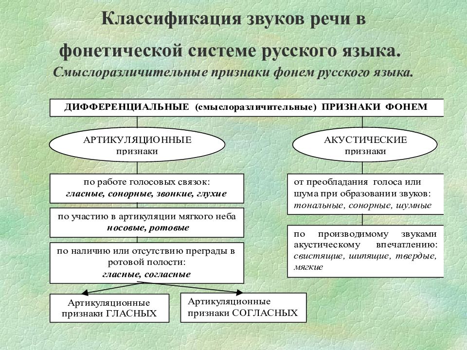 Схема классификация звуков речи