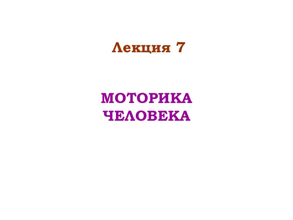 Лекция 7 МОТОРИКА ЧЕЛОВЕКА