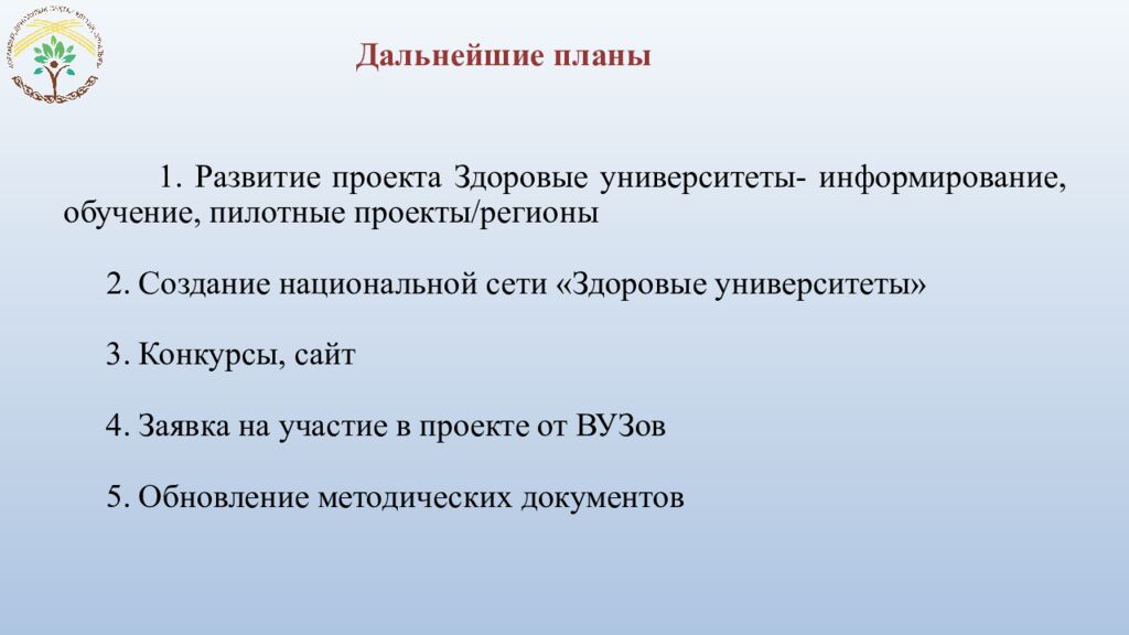 Дальнейшие планы