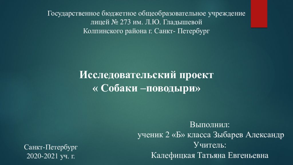 Исследовательский проект « Собаки –поводыри» Государственное бюджетное